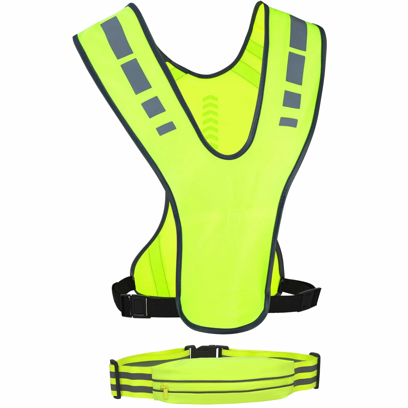 Kamizelka do biegania Hi Vis z torbą na talię, odzież do biegania o wysokiej widoczności, dla mężczyzn i kobiet, odblaskowa kamizelka bezpieczeństwa, regulowana, oddychająca odzież odblaskowa