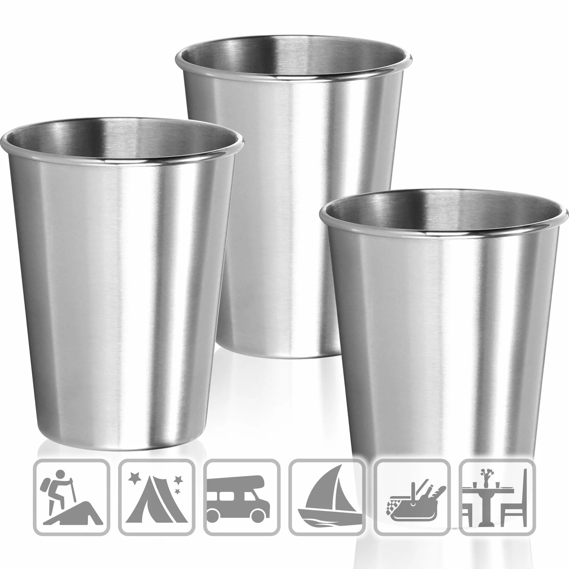 com-four® 3 kubki ze stali nierdzewnej – stal 304 – lekkie kubki 250 ml do campingu i podrózy – nietlukace i bez BPA