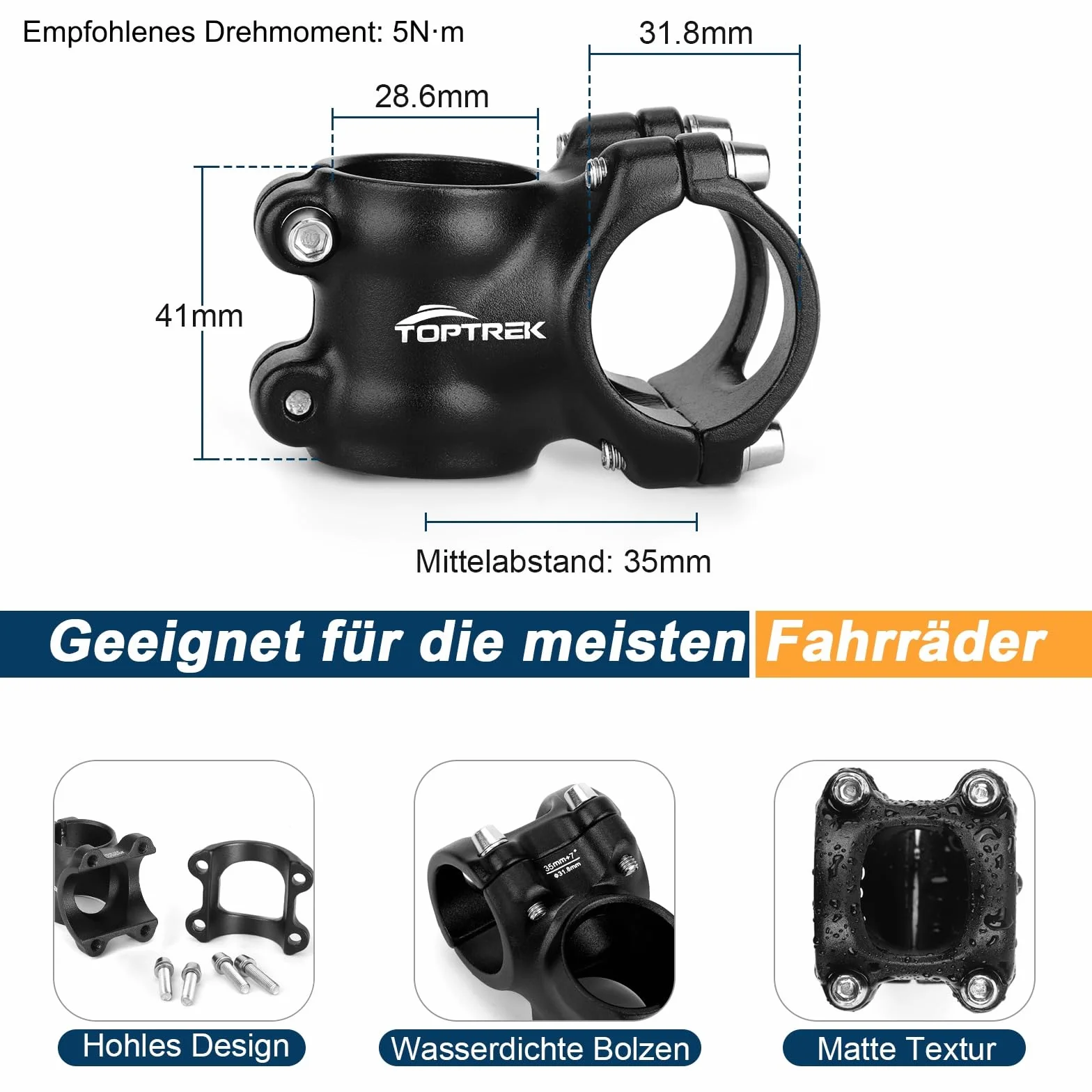 toptrek Wspornik kierownicy roweru 31,8 mm, MTB, 35 mm/45 mm/60 mm/70 mm, 7° wspornik kierownicy ze stopu aluminium, lekki wspornik kierownicy roweru, podwyższenie kierownicy roweru do MTB, BMX