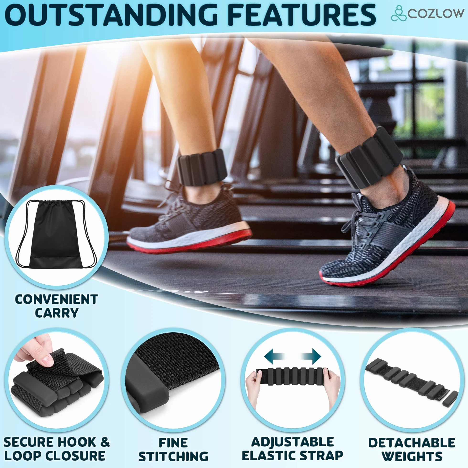 Cozlow - Ankle + Wrist Weights - for Men + Women - 1 Pair, Various Colors - Adjustable Silicone Wearable Workout Straps for Yoga, Dance, Running + Gym
