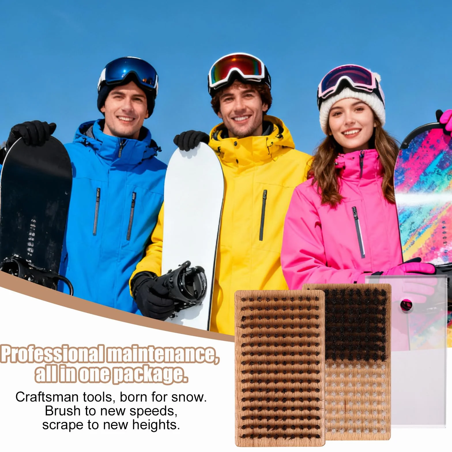 3szt Zestaw Szczotek do Woskowania Nart Snowboardów, Dwa w Jednym Nylonowe Szczotki z Włosia Końskiego Akrylowe Akcesoria do Czyszczenia Nart i Snowboardów