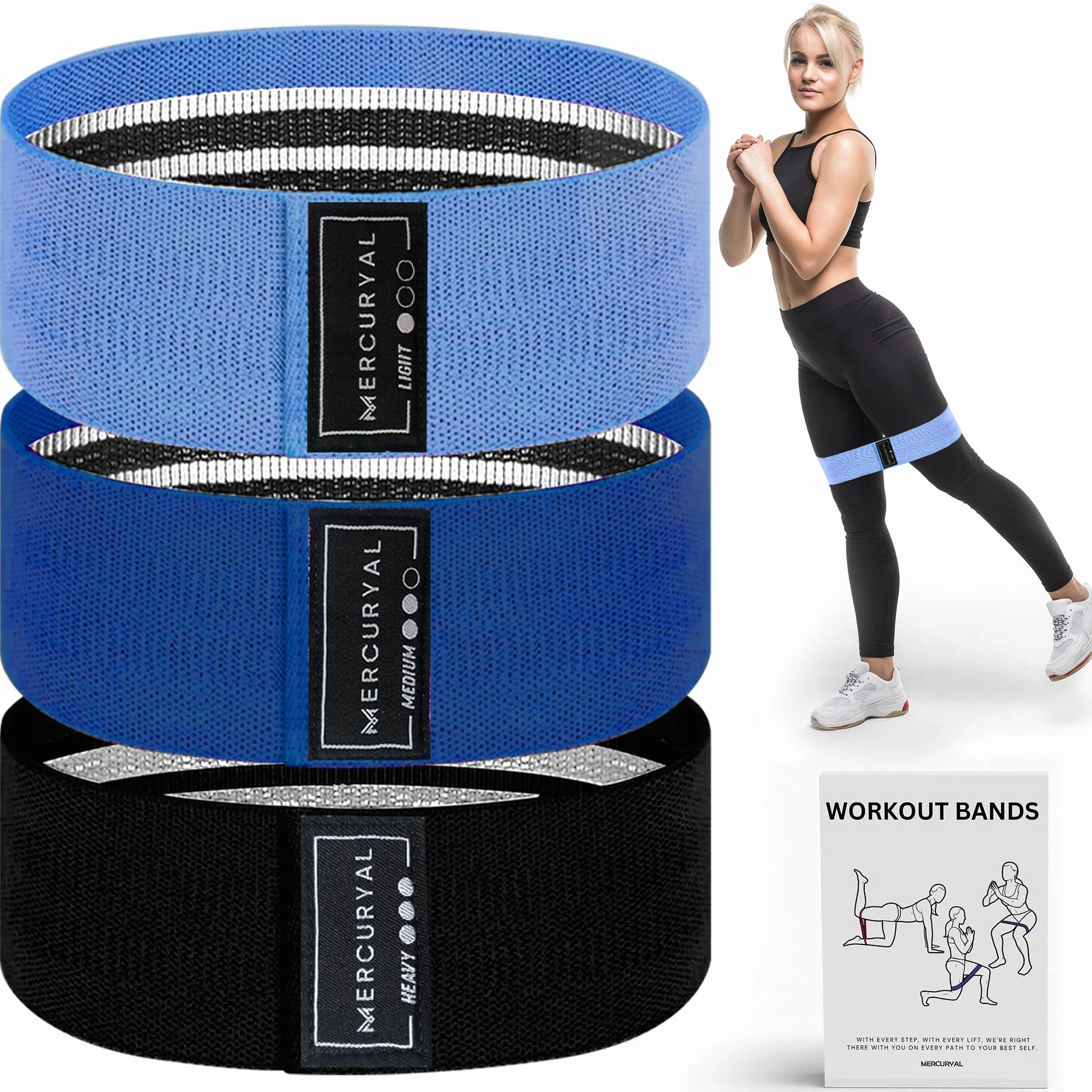 MERCURYAL 3-pasmowy elastyczny zestaw Musculacion - Elastyczne opaski Gluteos - Elastyczne opaski fitness Przeciwpoślizgowe - Paski Gluteum - Elastic Taśmy Muskulation (Czarny, Niebieski,