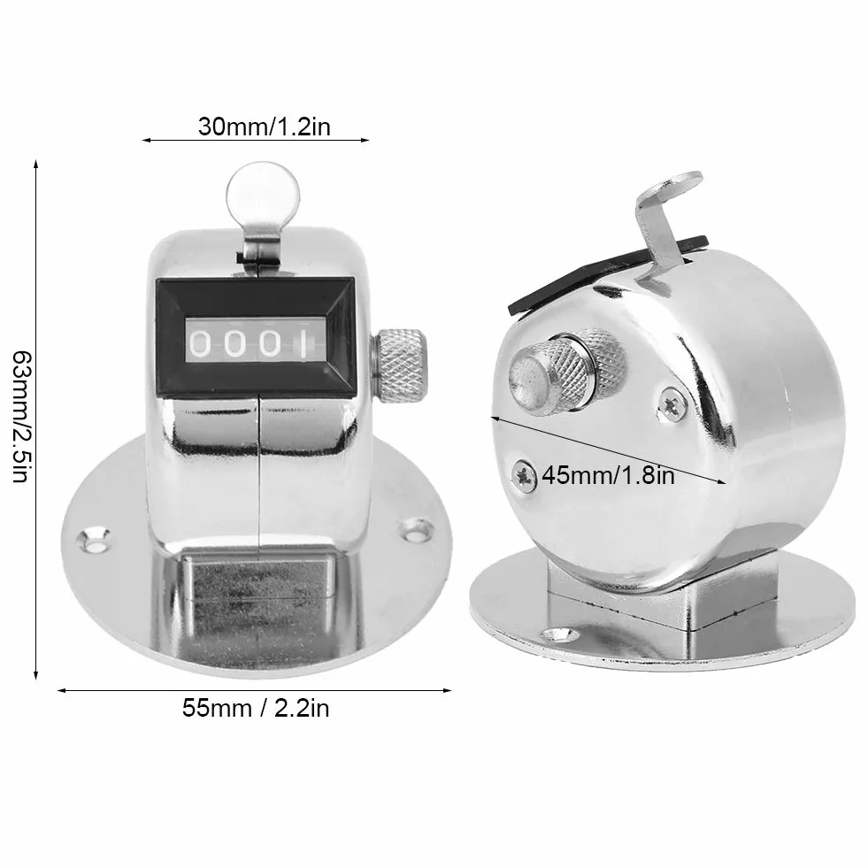Tally Counter Silber Metall Hand Click Counter 4-stellig manuelle mechanische Palm Counter Stadium Sport Supplies