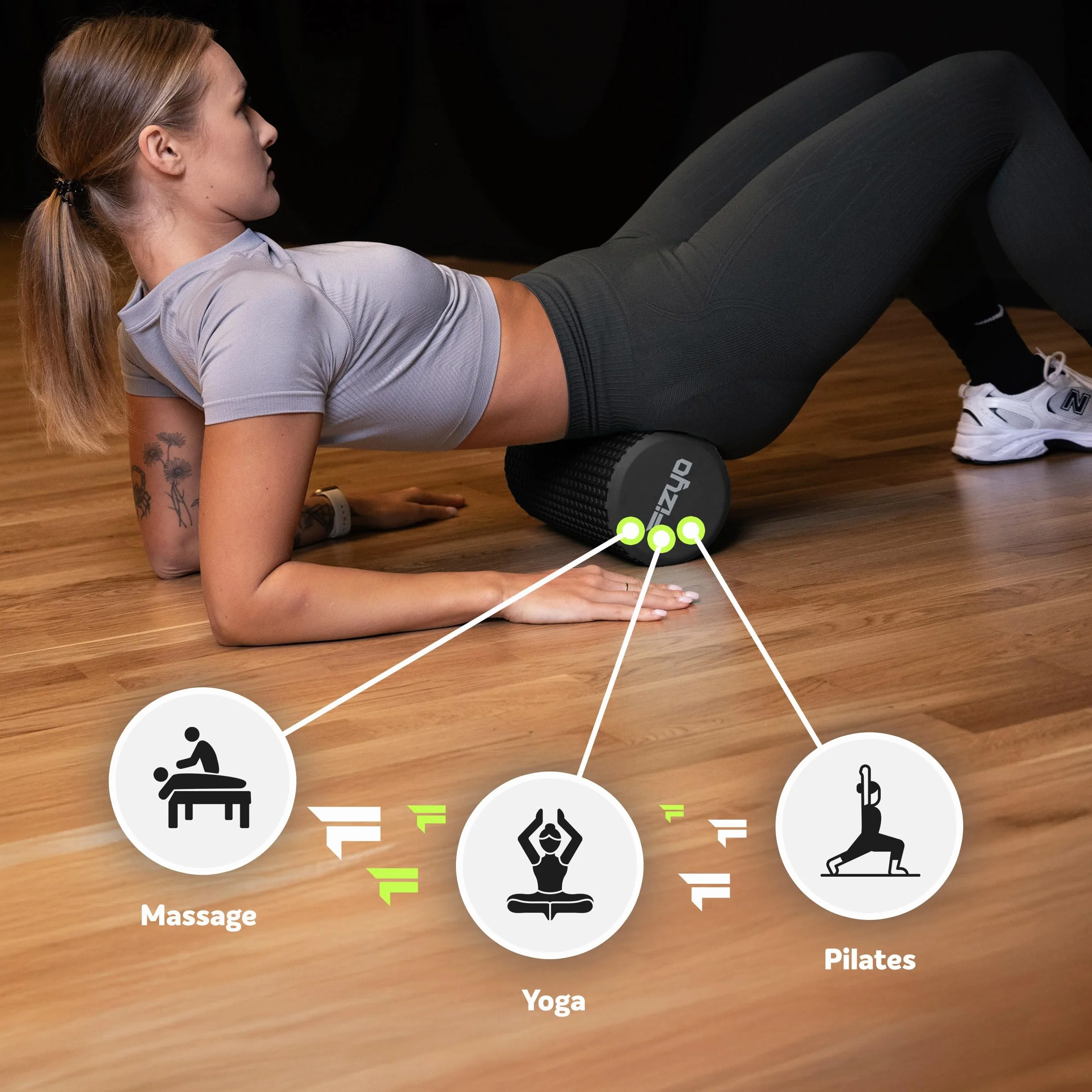 Fizyo Wałek do Masażu – Roller Piankowy EVA do Jogi, Pilatesu, Fitness i Rehabilitacji, Regeneracja Mięśni, Masaż Pleców i Powięzi, Czarny, 30x15 cm