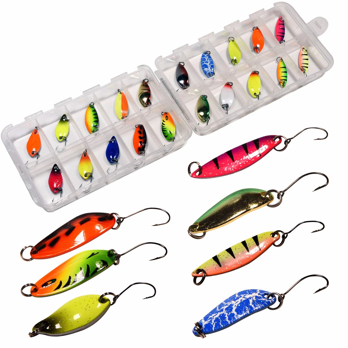 THKFISH 12 szt./20 szt./15 szt./pudełko zestaw łyżek wędkarskich do pstrąga twarde przynęty pojedyncze haczyki metalowe przynęty wędkarskie na okoń