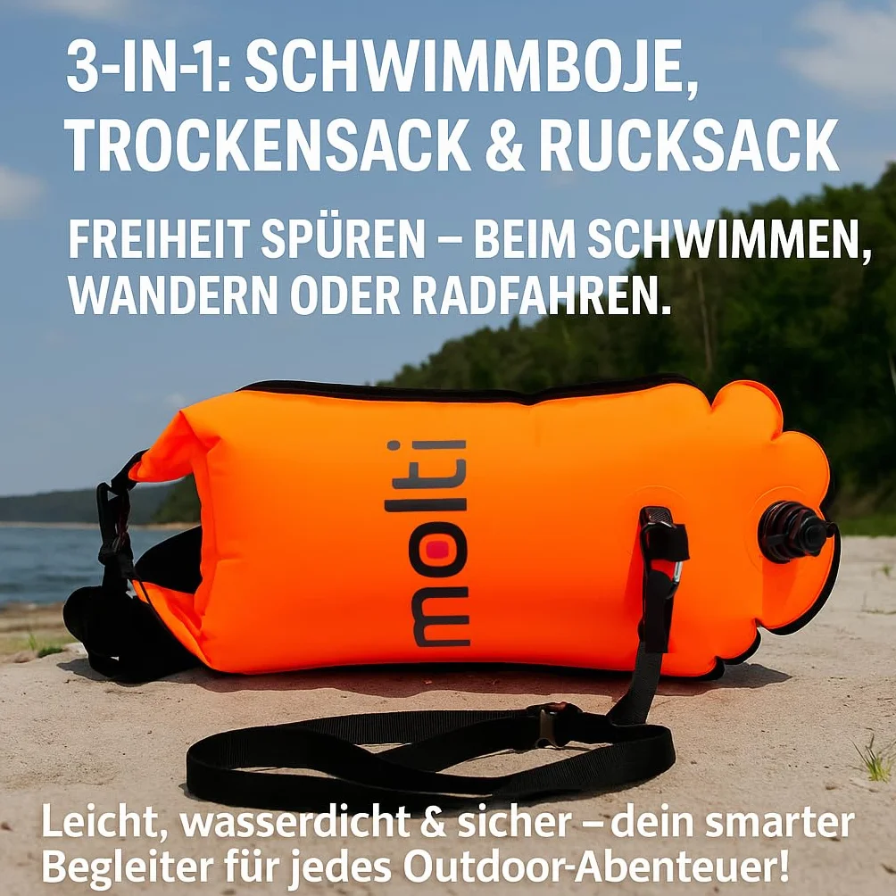 molti Boja do pływania 2 w 1, 15 l, 28 l, boja Pull Boja dla dorosłych, Baywatch Boja, pomarańczowa, bezpieczeństwo podczas pływania, na otwartej wodzie i triatlonie (BA003, pomarańczowy, 28 l)