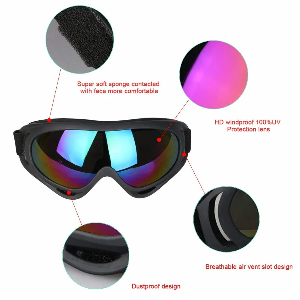Vicloon Gogle narciarskie, snowboardowe, ochrona przed promieniowaniem UV, do motocrossu, kompatybilne z kaskami, przeciwmgielne, do jazdy na nartach, motocyklu, rowerze, deskorolce, uniseks