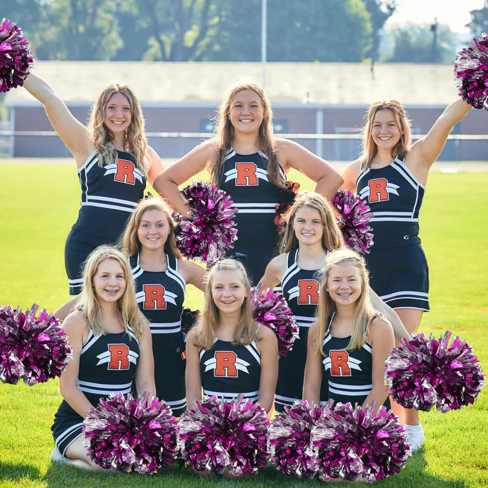 Gudalea 2 sztuki pomponów Cheering Squad metaliczne pompony cheerleaderki, plastikowe pompony cheerleaderki używane do sportów cheerleaderek spotyka się z zawodami sportowymi i tańcem