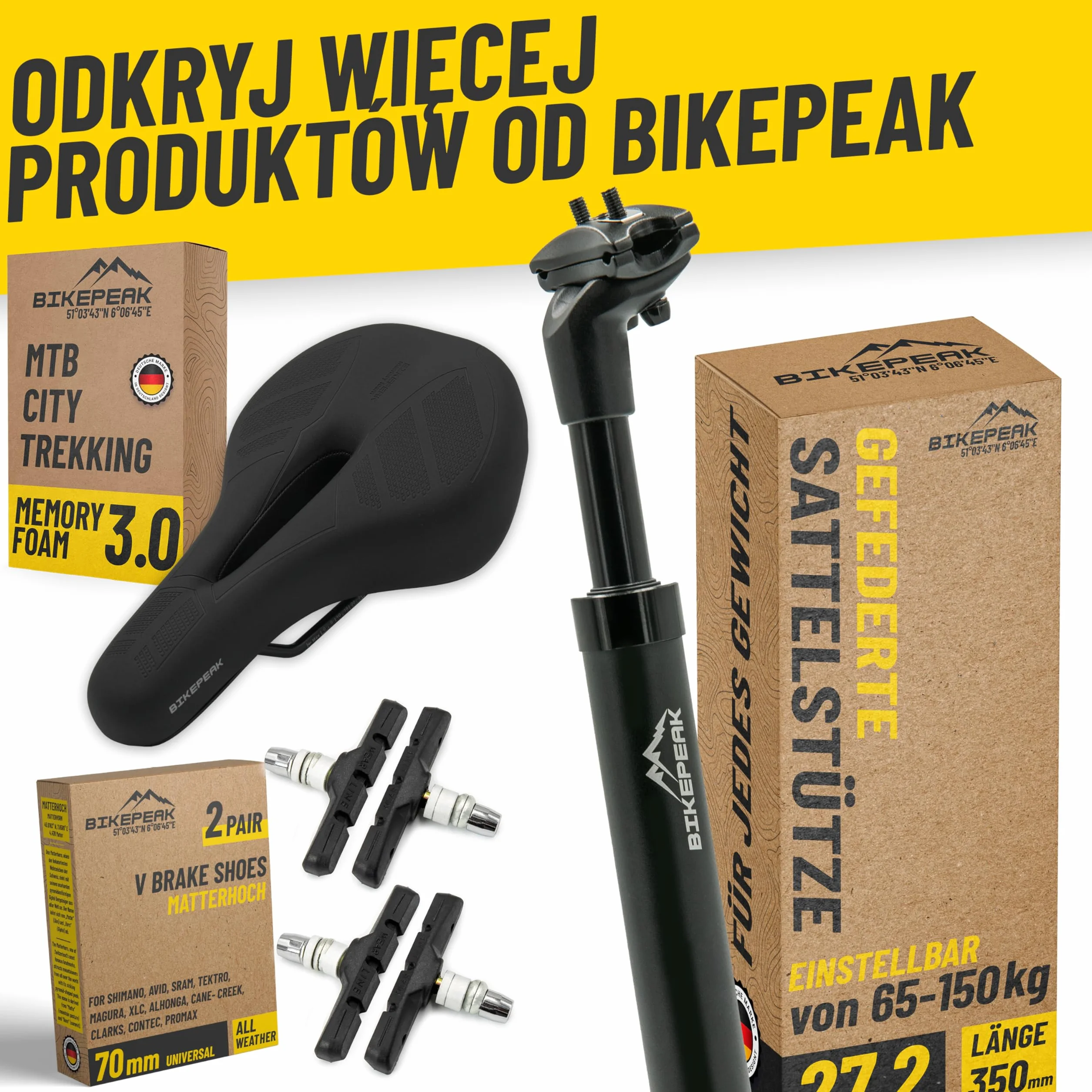 V-Brake Klocki hamulcowe do roweru z przodu i z tyłu – 2 pary szczęk hamulcowych 70 mm – klocki hamulcowe V-brake – kompatybilne z Shimano, Tektro, Magura, itd. – zestaw klocków hamulcowych o