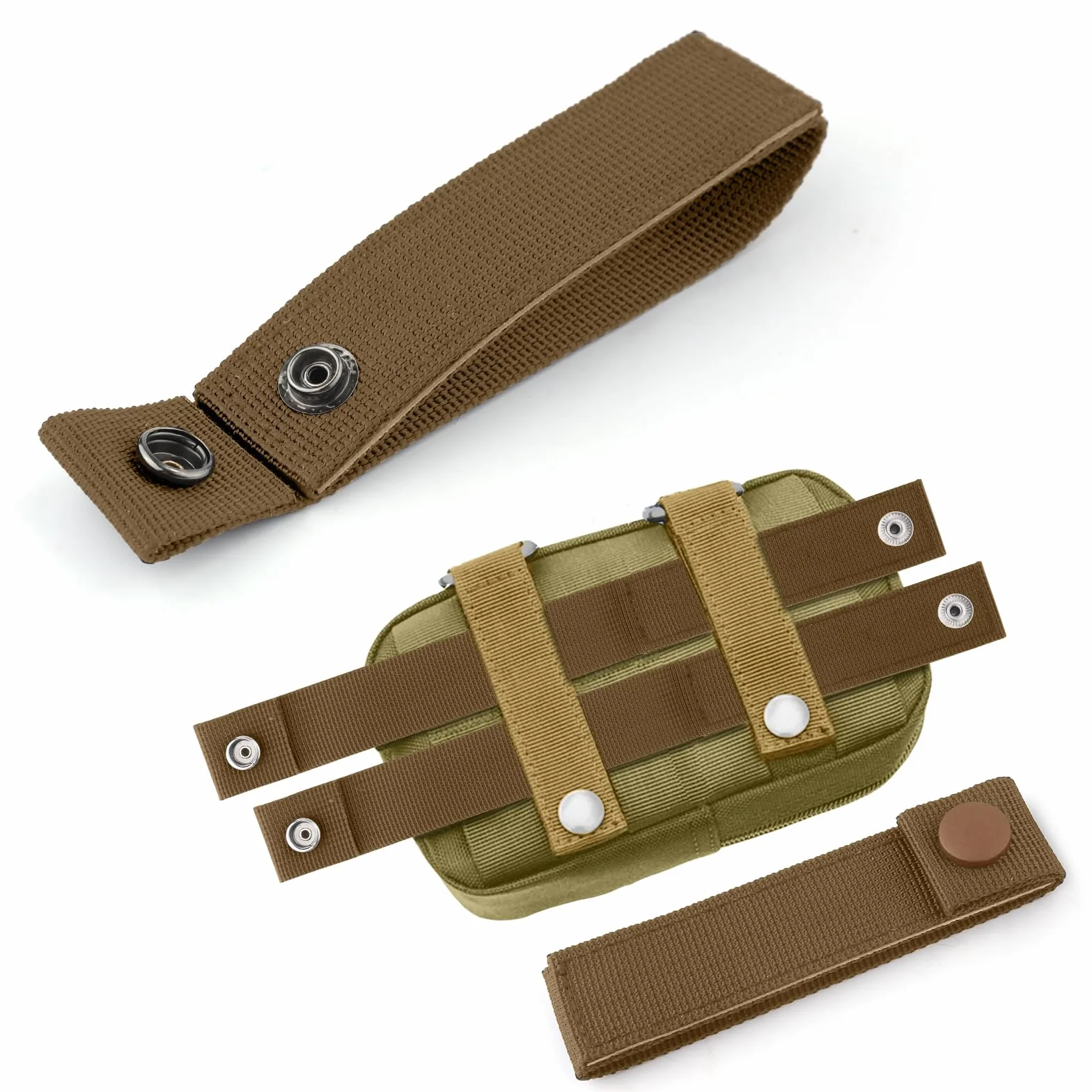 4 szt. Paski Mocujace MOLLE, Paski MOLLE Poliestrowe Paski MOLLE do Plecaka Paski Parciane MOLLE Wielokrotnego Uzytku Zlacza do Mocowania Paska Plecaka do MOLLE (Khaki)