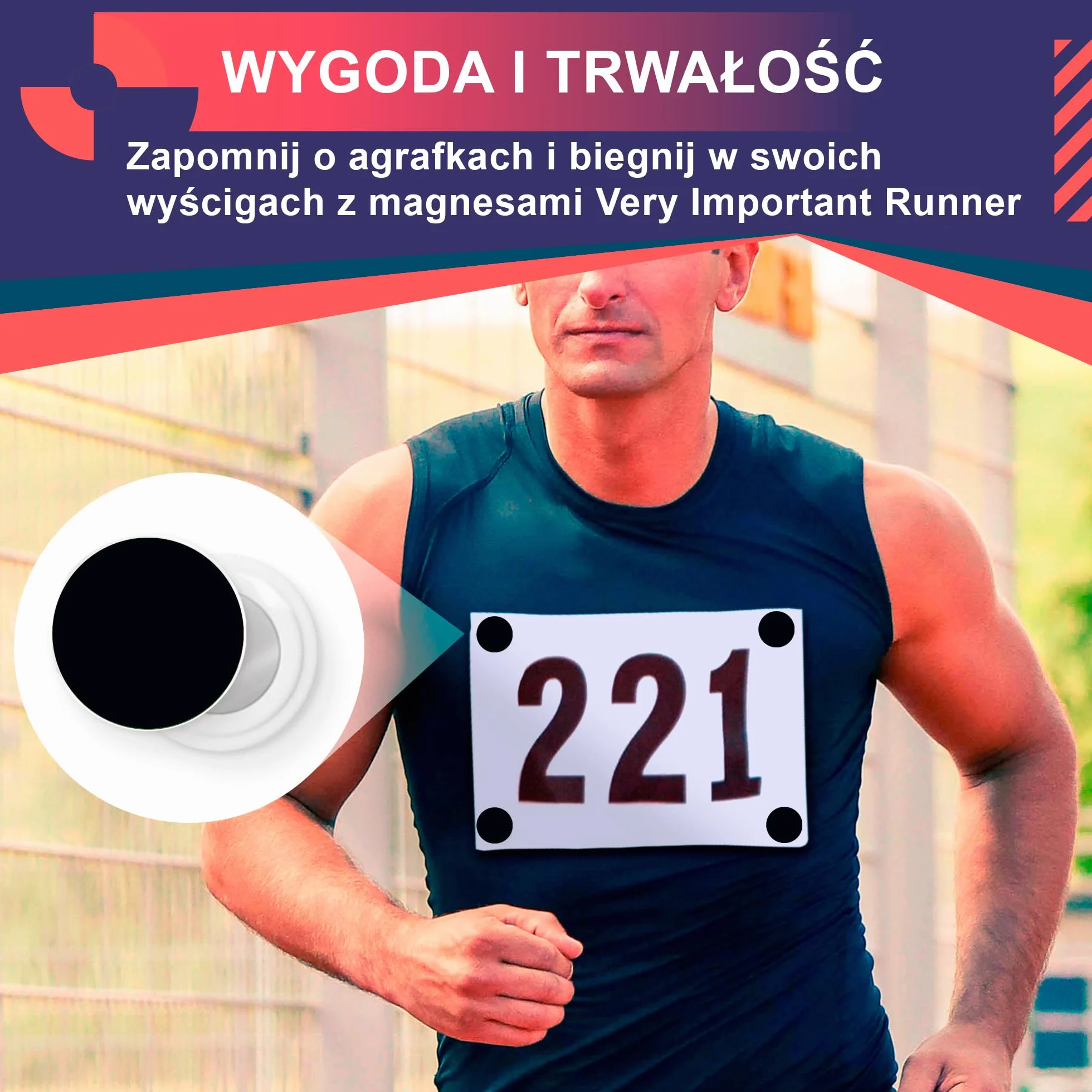 Magnesy do numerów startowych - Zestaw 4 czarnych magnesów do biegania i triathlonu - Uchwyt na numer startowy bez agrafek - Akcesoria biegowe - Magnesy do numeru startowego