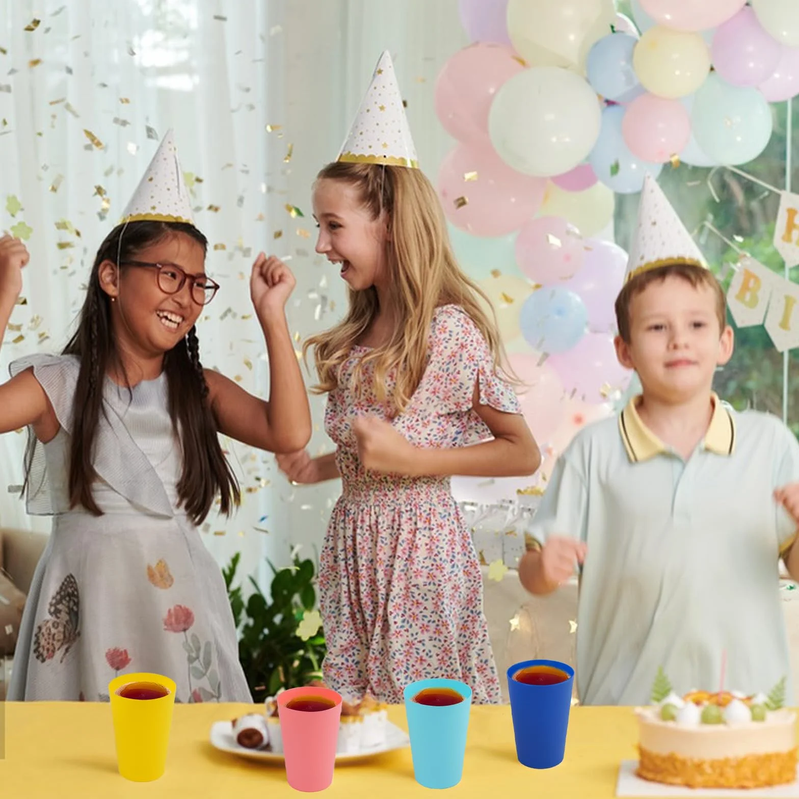 Plastikowe kubki wielokrotnego użytku 260 ml wielokolorowe dla dzieci imprezowe