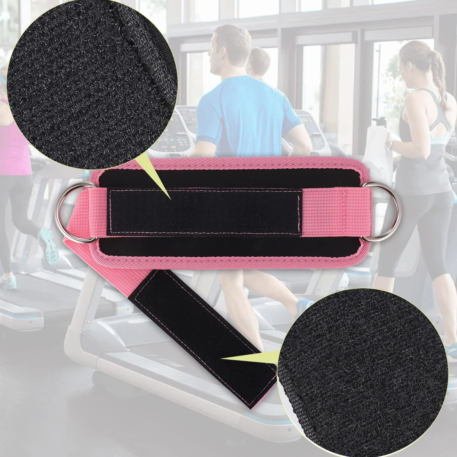 Fentar Regulowane opaski na kostkę do wyciągu, wygodne, na siłownię, podwójne klamry w kształcie litery D, wyściełane, do ćwiczeń nóg, fitnessu, na rzepy (2 szt., różowe)