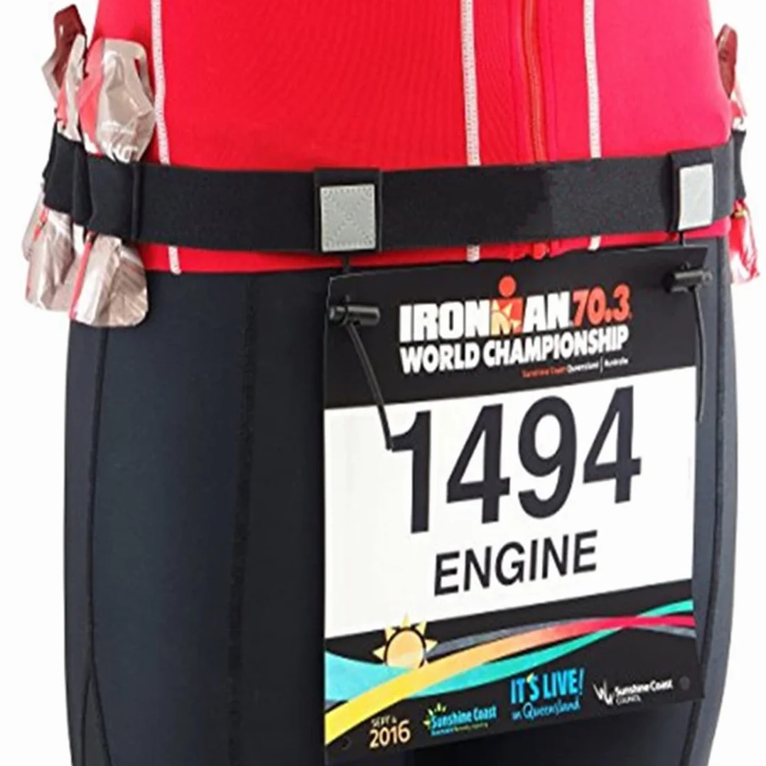 Triathlon pasek z numerem startowym, pasek do biegania z uchwytem na numer, 6 pierścieni, torba na brzuch, torba na pasek do triatlonu, maratonu, biegania, jazdy na rowerze