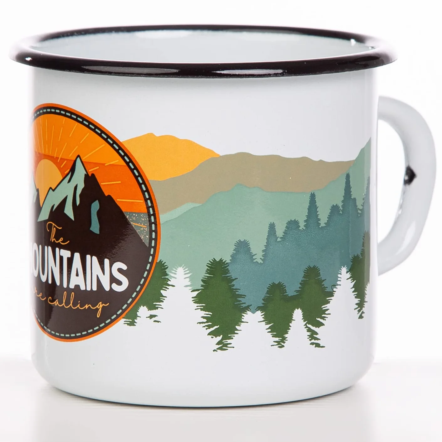 MUGSY I emaliowany kubek The Mountains are calling, 330 ml kubek kempingowy z sentencją, kubek kempingowy I kolorowy
