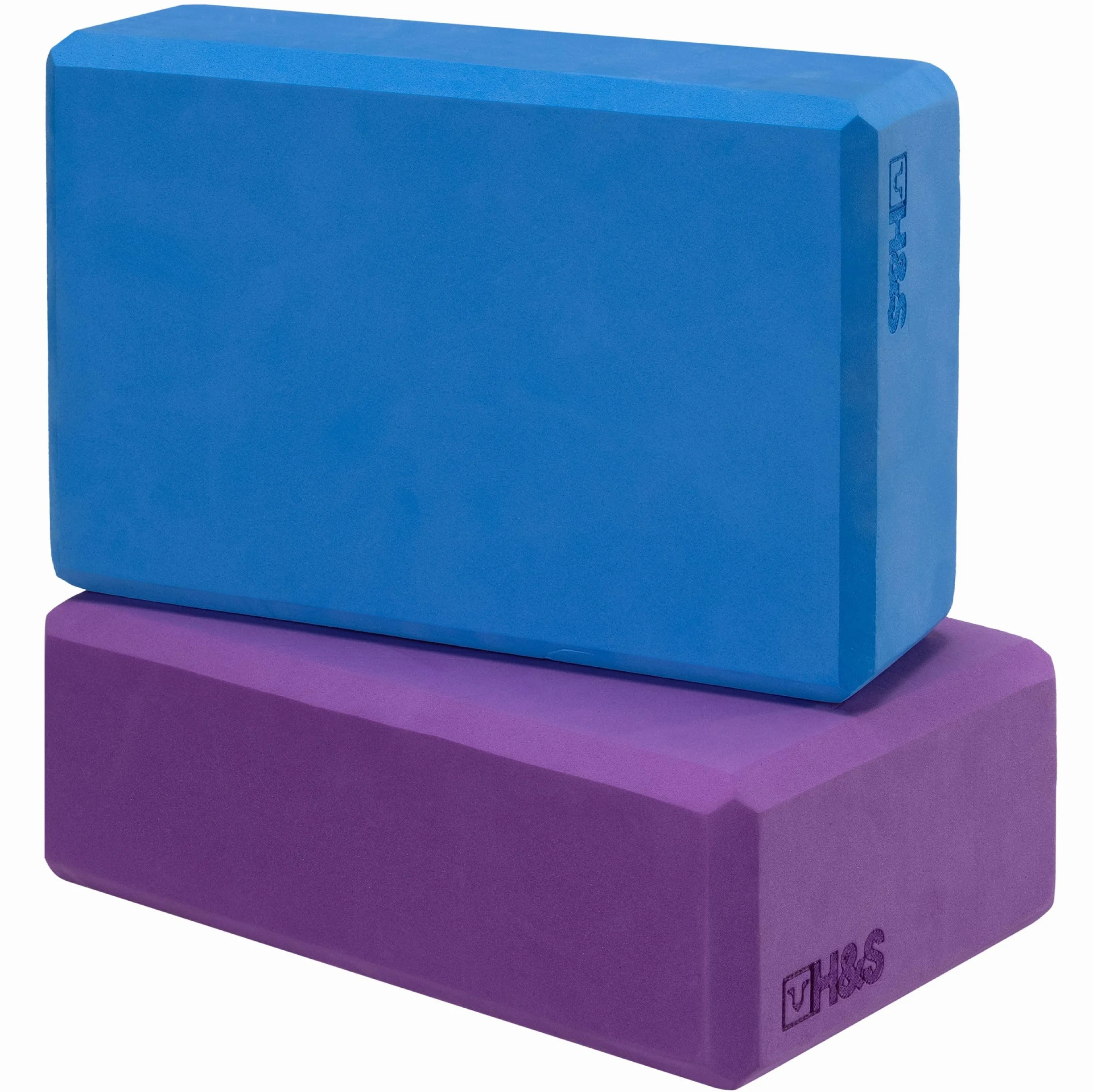 H&S 2 x blok do jogi pianka EVA o wysokiej gęstości, przyjazna dla środowiska, fioletowo-niebieska, poduszka do pilatesu, poduszka do medytacji, blok do pilatesu, blok piankowy, sprzęt do jogi,