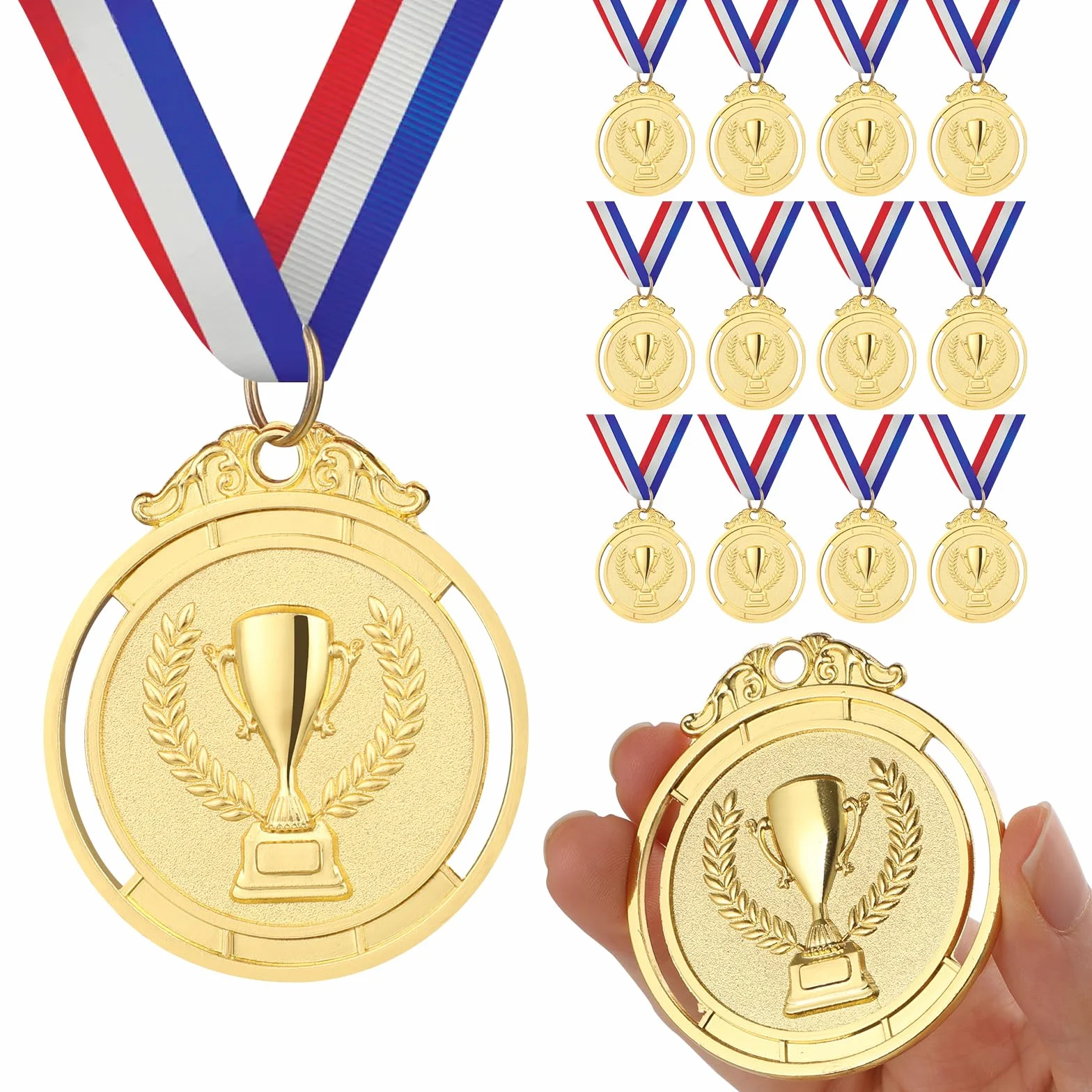 GeeRic Złoty medal dla dzieci, 12 sztuk złotych medalii do szkoły, dla dzieci, zwycięzcy, medalii, podium, urodziny dziecka, pokochają te złote medalie