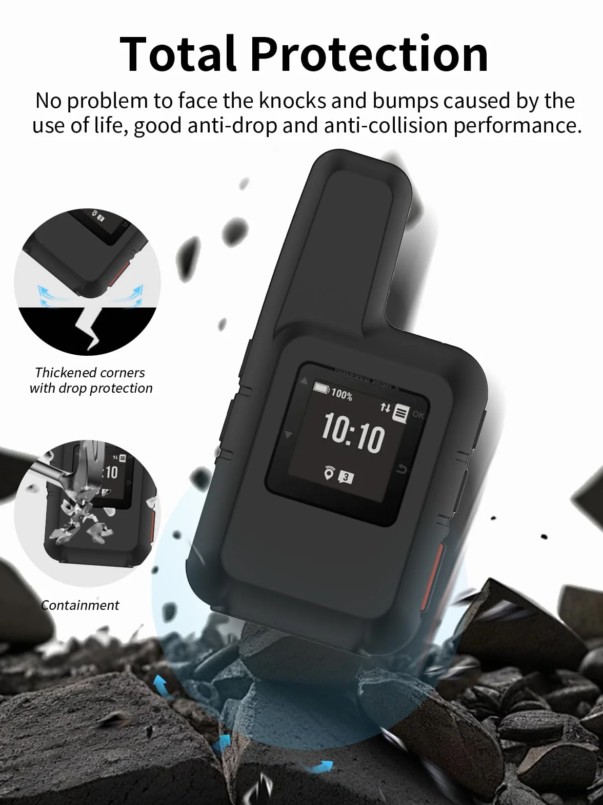 Etui do urządzenia łączności satelitarnej Garmin inReach Mini 2, silikonowe etui ochronne toergy z precyzyjnymi otworami – odporne na uderzenia, wodoodporne, wygodne w dotyku, czarne, 1 sztuka