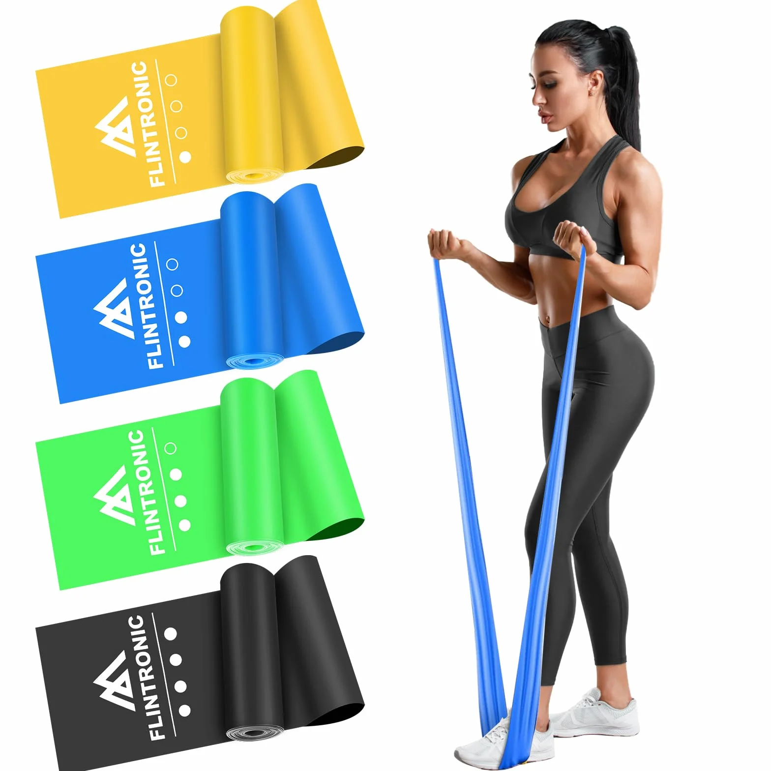 Flintronic Taśmy do fitnessu, taśmy oporowe o długości 1,5 m, grubość 3/4, do crossfitu, budowy mięśni, pilatesu, jogi, treningu siłowego