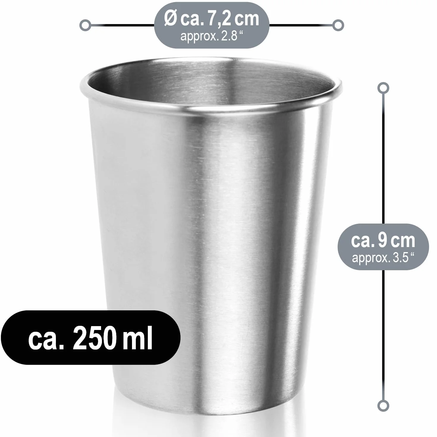 com-four® 3 kubki ze stali nierdzewnej – stal 304 – lekkie kubki 250 ml do campingu i podrózy – nietlukace i bez BPA