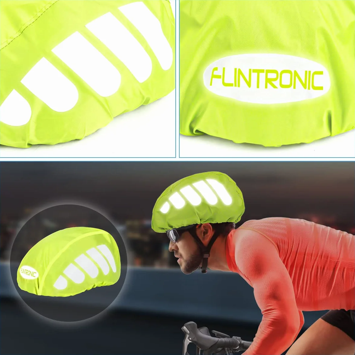 flintronic Pokrowiec przeciwdeszczowy na kask, wodoodporny, przeciwdeszczowy na kask, kask rowerowy, paski odblaskowe, ochrona przed deszczem, rozmiar uniwersalny dla mężczyzn, kobiet, dzieci