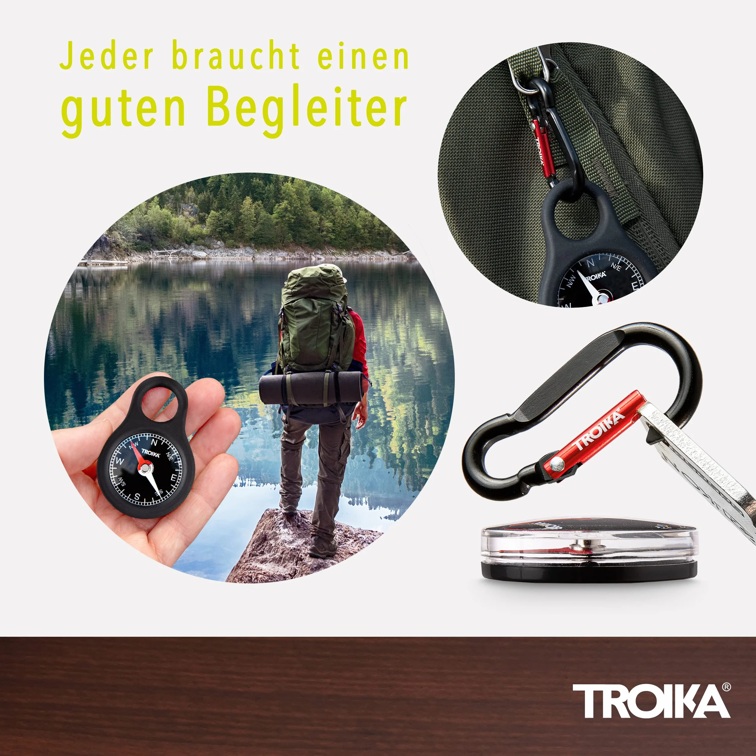 Troika Kompas drogowskaz – COS10/BK – uchwyt na klucze z kompasem i karabińczykiem – czarny – PCW/akryl/silikon – aluminium – oryginalny produkt, czarny, 9,8cm, Nowoczesny