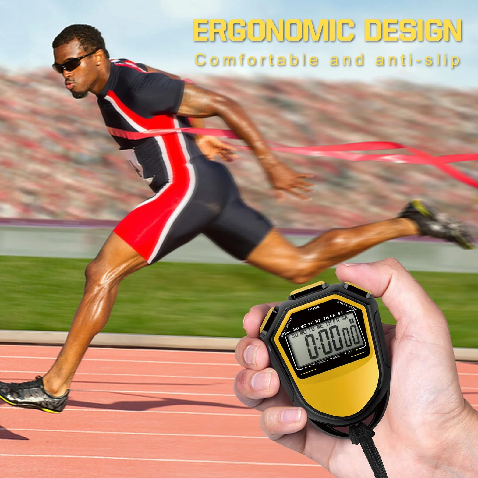 Wodoodporny zegarek S cyfrowy ręczny LCD timer chronograf sportowy licznik z paskiem do pływania, biegania, treningu piłki nożnej