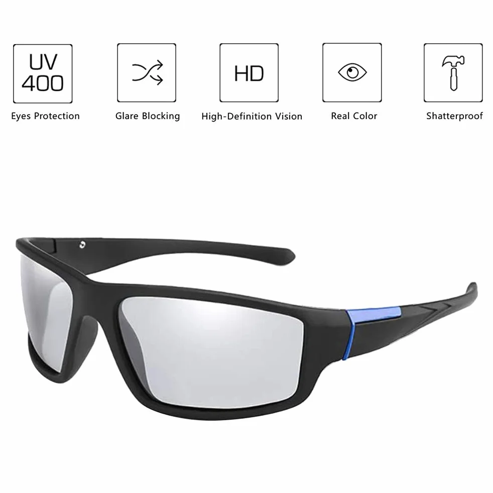 Fotochromowe Okulary Przeciwsłoneczne Męskie Okulary Przeciwsłoneczne z ochroną UV400 Sportowe Okulary Przeciwsłoneczne Okulary Rowerowe (Niebieski)