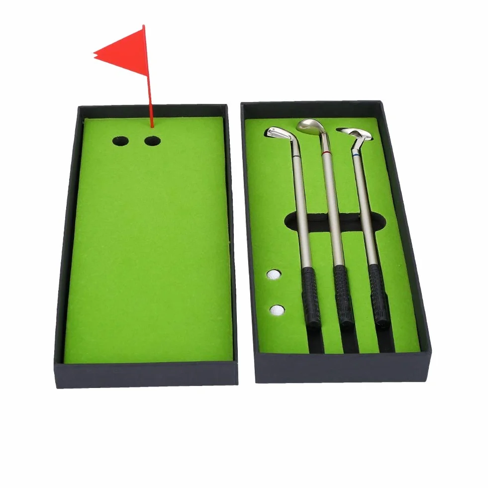 MAGT Zestaw długopisów golfowych 3 szt. mini kije golfowe długopisy kulkowe z piłkami flaga dekoracje