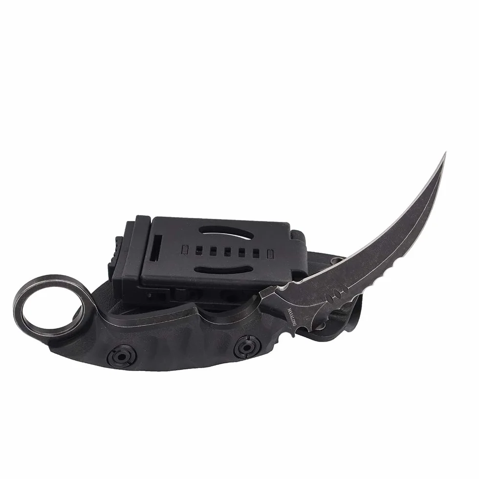 MASALONG Outdoor Survival Claw nóż taktyczny z podwójnym ostrzem, ostre ostrze z pochwą (5CR Black Stone Wash Black Handle)