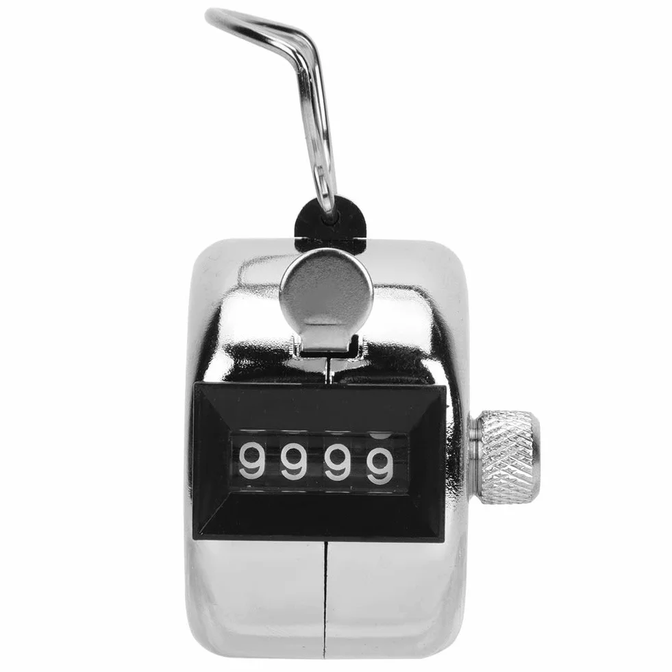 Handheld Tally Counter, 4-stellige mechanische Zahl Click Counter Silber-Aluminium-Legierung mit Fingerring