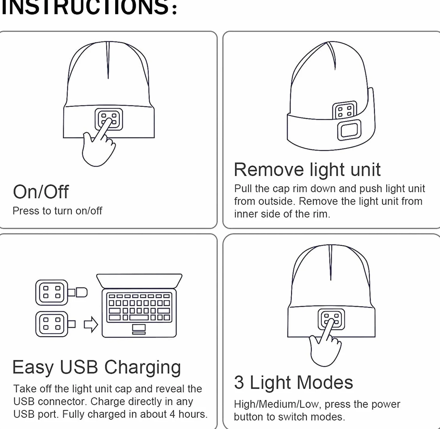 ATNKE dziecięca czapka z oświetleniem LED, ładowana przez USB, 4 reflektory LED, wodoszczelna, ocieplacz zimowy, czapka nocna z oświetleniem dla chłopców i dziewczynek, żółta