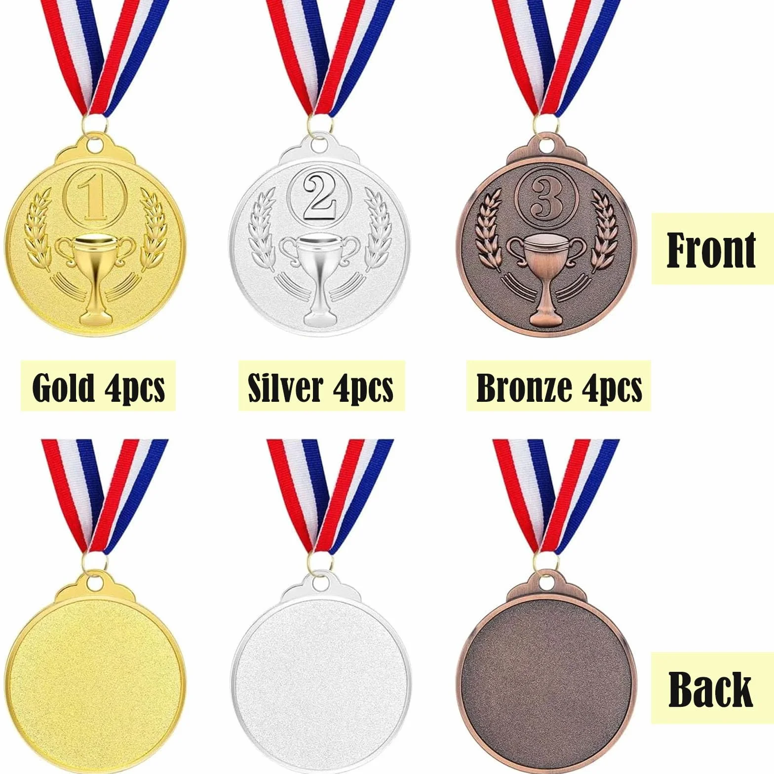 12 sztuk medali wręczenia nagród metalowych, złoty srebrny brązowy medal ze wstążką na szyję Zwycięzca medali dla dzieci Gry Imprezy Dzień Sportu 5,0 cm