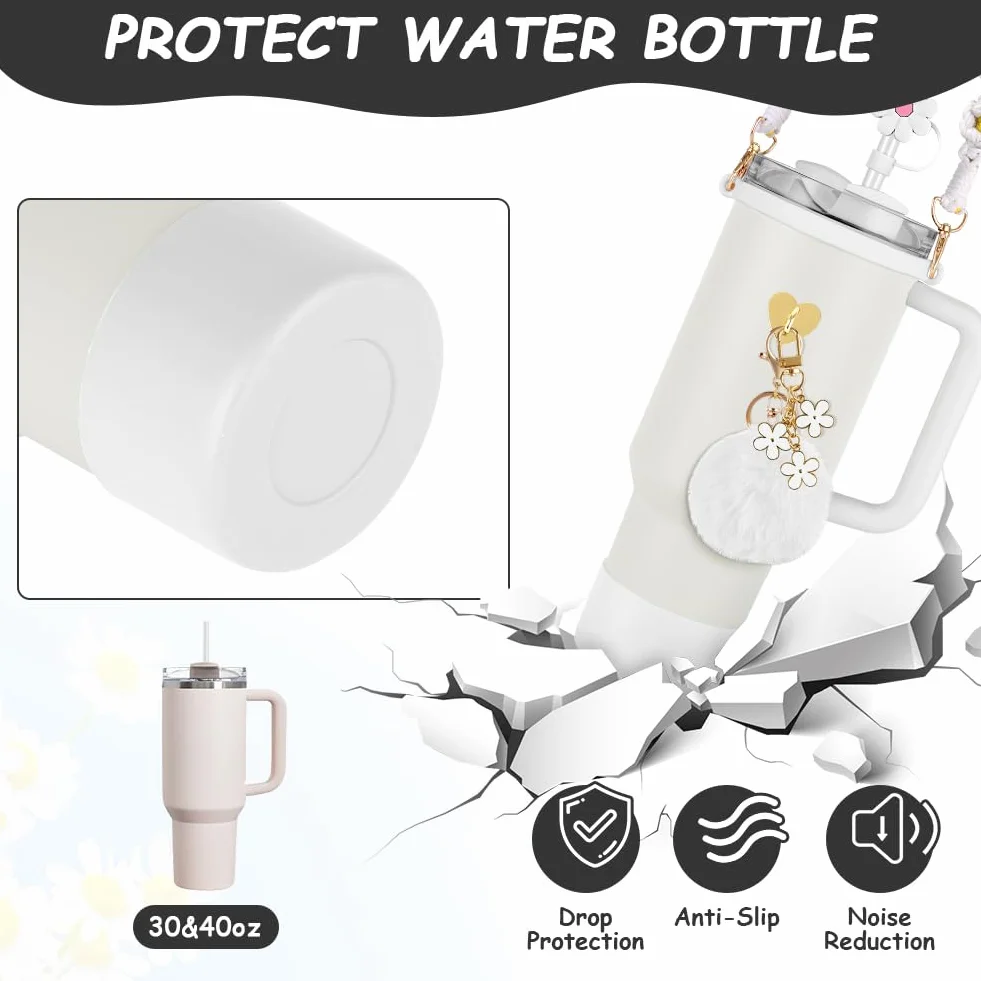 AUAUY Stanley Cup zestaw akcesoriów – pasek na butelkę z uchwytem na wodę, silikonowe buty Stanley Cup, osłona słomki Stanley, akcesoria do kubków Stanley Cup 800 ml - 1100 ml