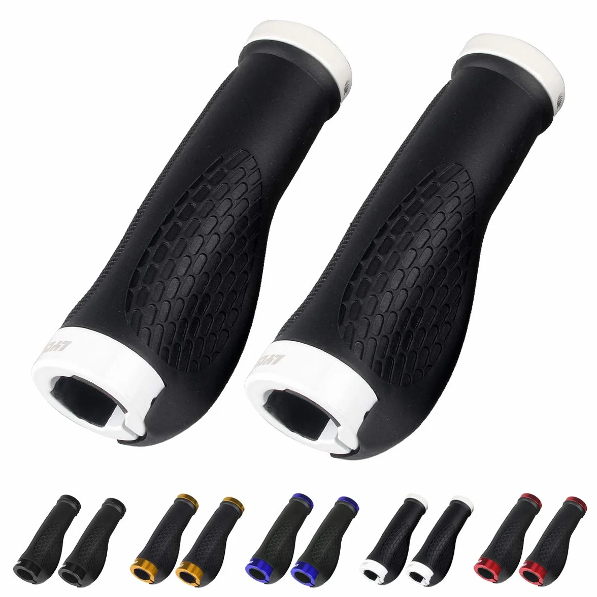 Chwyty rowerowe LYCAON TPR z 2 rozsuwanymi aluminiowymi zaślepkami, uchwyty rowerowe pasują do rowerów MTB/BMX/górskich/zjazdowych/składanych/miejskich/skuterów (BIAŁE, ERGONOMICZNE UCHWYTY)
