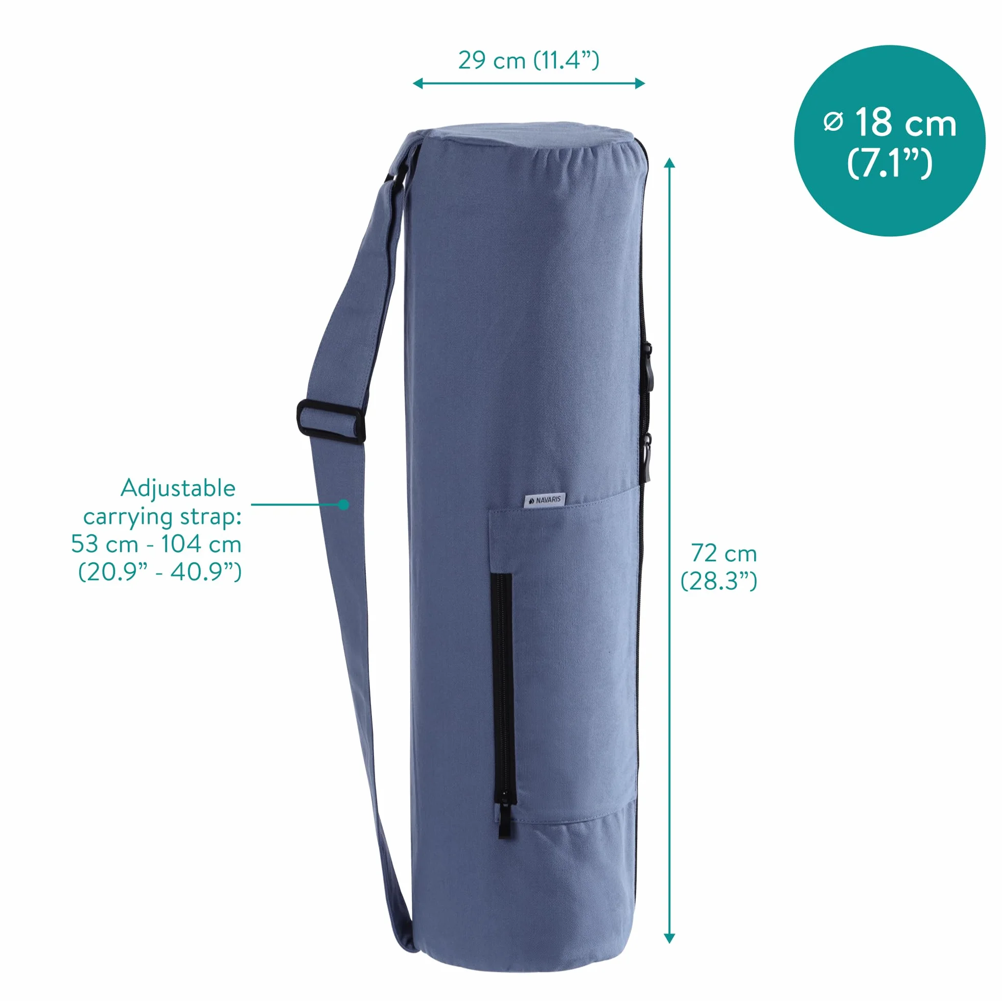 Navaris Torba XXL mata do jogi - bawełniana torba z zamkiem błyskawicznym Pasek na ramię 72 x 29 cm - joga pilates gimnastyka - różne kolory