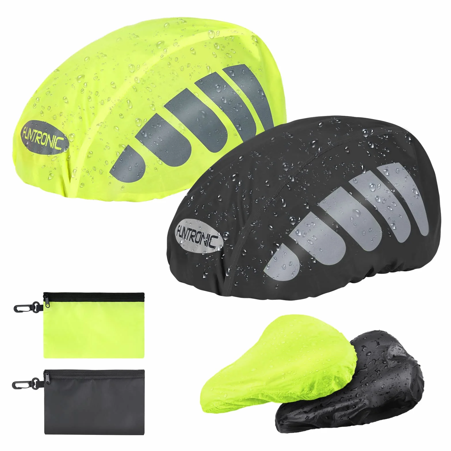 flintronic Pokrowiec przeciwdeszczowy na kask, wodoodporny, przeciwdeszczowy na kask, kask rowerowy, paski odblaskowe, ochrona przed deszczem, rozmiar uniwersalny dla mężczyzn, kobiet, dzieci