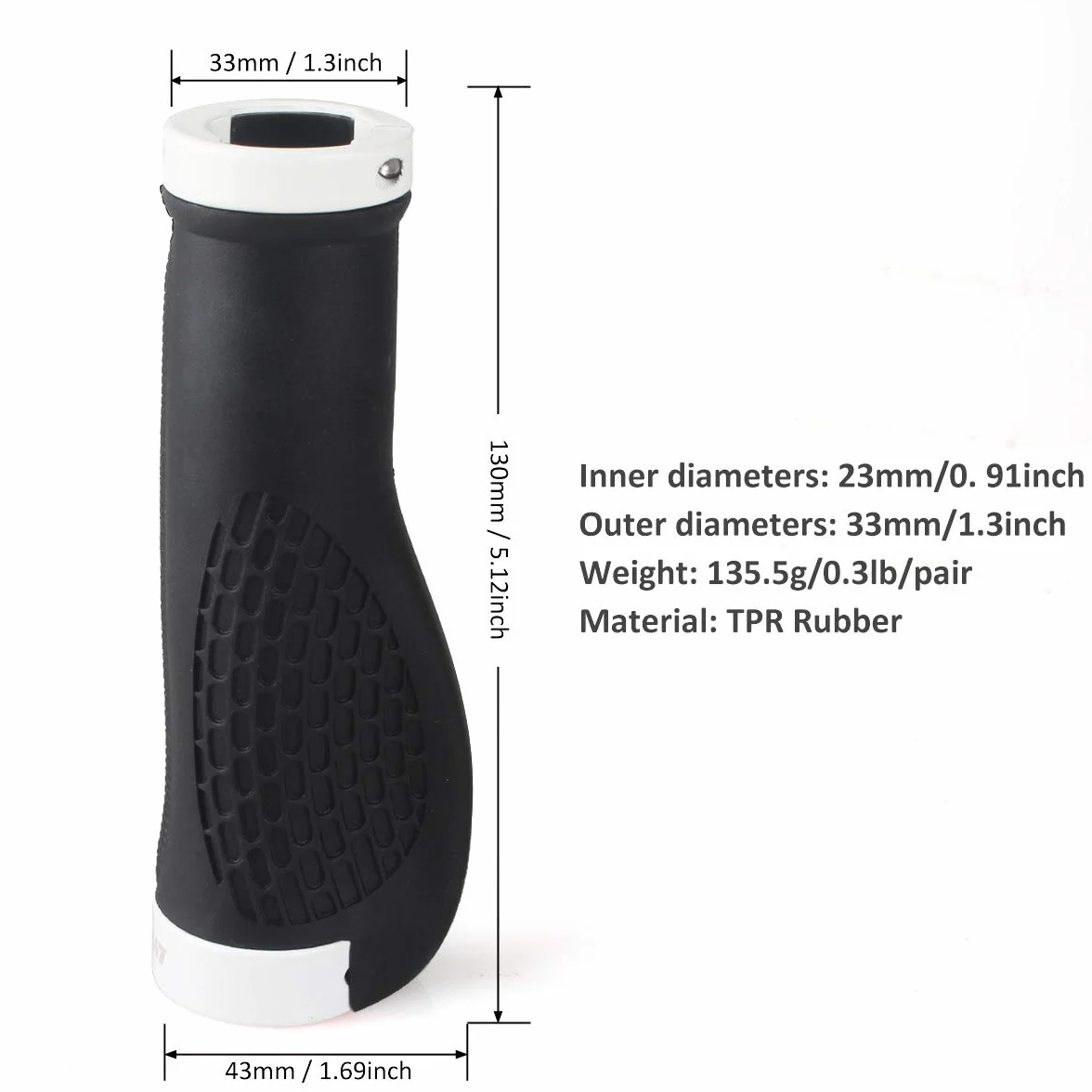 Chwyty rowerowe LYCAON TPR z 2 rozsuwanymi aluminiowymi zaślepkami, uchwyty rowerowe pasują do rowerów MTB/BMX/górskich/zjazdowych/składanych/miejskich/skuterów (BIAŁE, ERGONOMICZNE UCHWYTY)