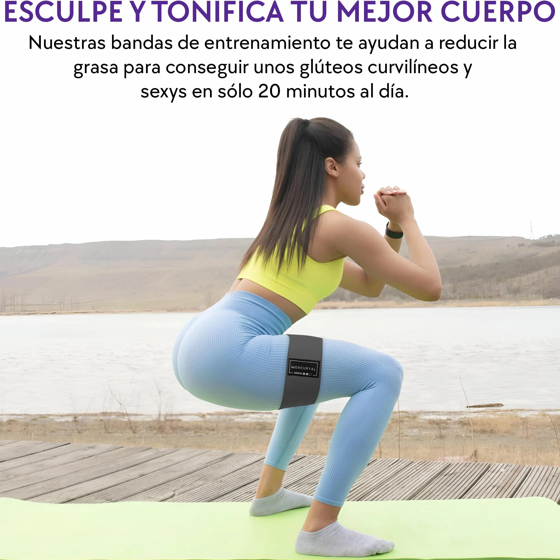 MERCURYAL Zestaw 3-pasmowy Elastic Musculacion - Elastyczne opaski Gluteos - Elastyczne opaski fitness Przeciwpoślizgowe - Paski Gluteum - Elastic Taśmy Musculacion (Różowy, Zielony, Fioletowy)