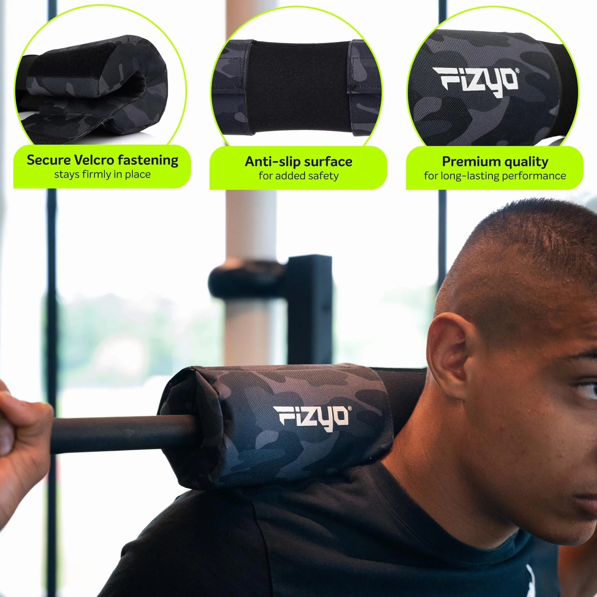 Fizyo Ochraniacz na Sztangę z Rzepem – Barbell Hip Thrust Pad do Przysiadów, Martwego Ciągu (Deadlift) i Treningu Siłowego, Czarny