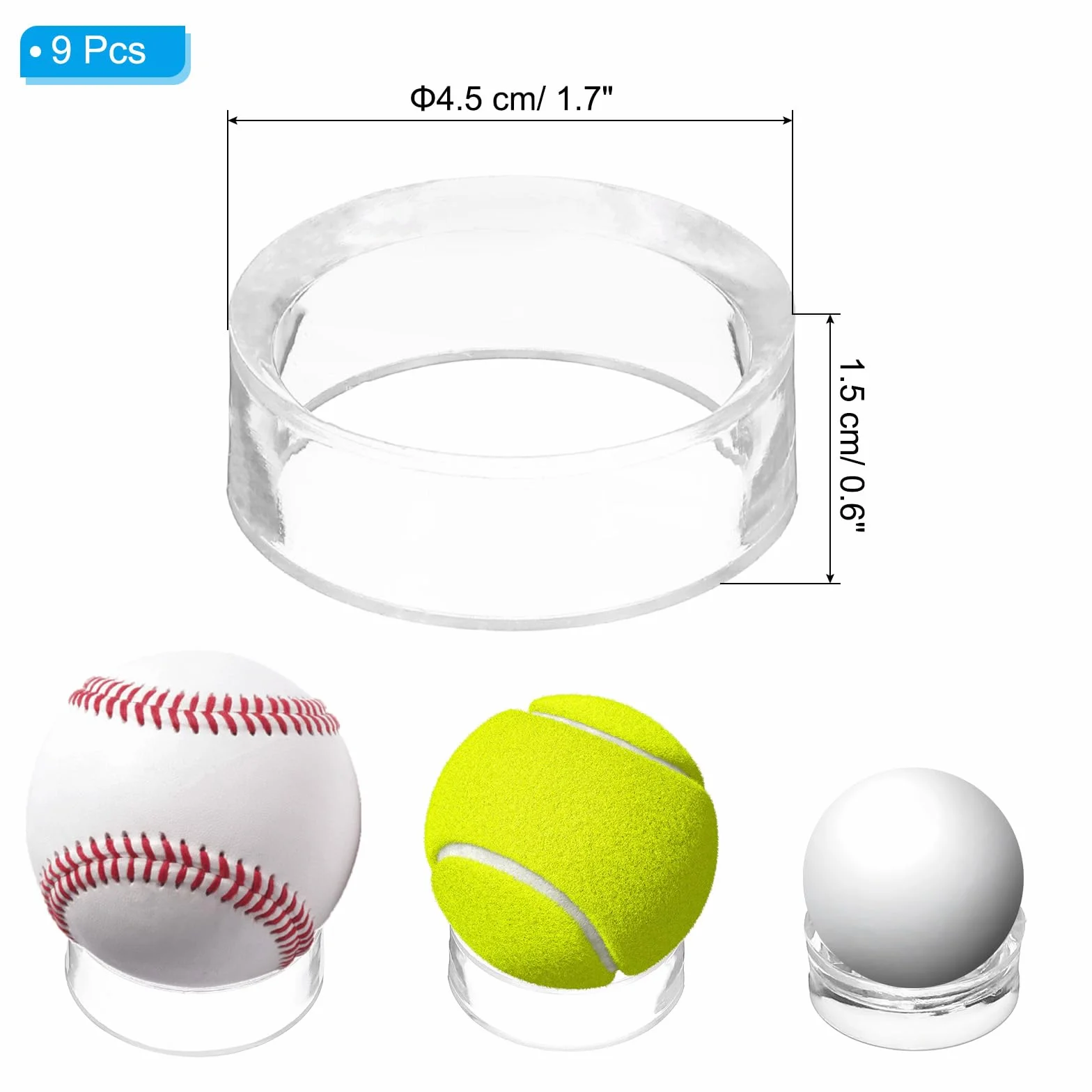 PATIKIL Okrągły stojak baseballowy 4,3 cm, 9 szt., akrylowy uchwyt na kulę, przezroczysty stojak na piłkę golfową, softball, kulki, kolekcje kryształowych kul
