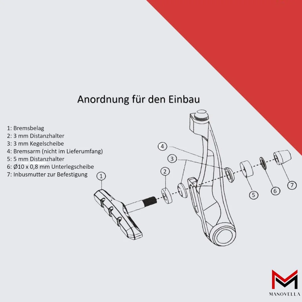 Manovella klocki hamulcowe V-Brake 70 mm (2 pary) – klocki hamulcowe do roweru do V-Brake, U-Brake i hamulca bocznego – kompatybilne z Shimano, Avid, Tektro, Sram – w zestawie mocowanie – czarne