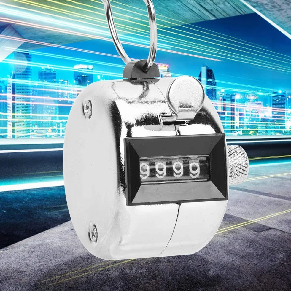 Handheld Tally Counter, 4-stellige mechanische Zahl Click Counter Silber-Aluminium-Legierung mit Fingerring