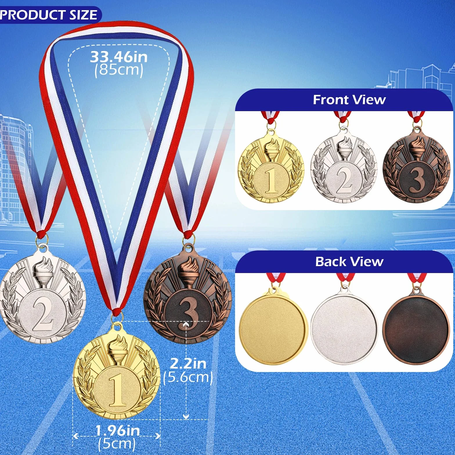 Hianjoo metalowe medale 12 szt 1 2 3 miejsce z latarką 5 cm na nagrody