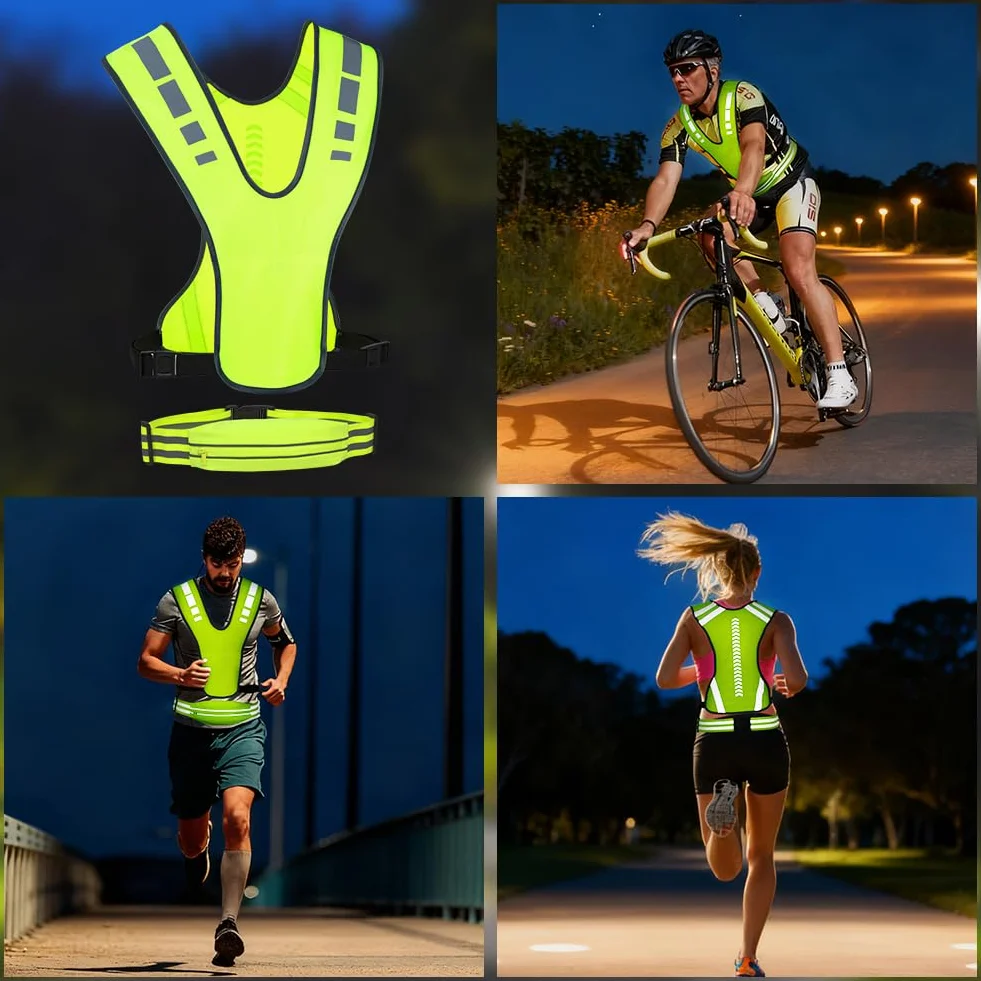 Kamizelka do biegania Hi Vis z torbą na talię, odzież do biegania o wysokiej widoczności, dla mężczyzn i kobiet, odblaskowa kamizelka bezpieczeństwa, regulowana, oddychająca odzież odblaskowa