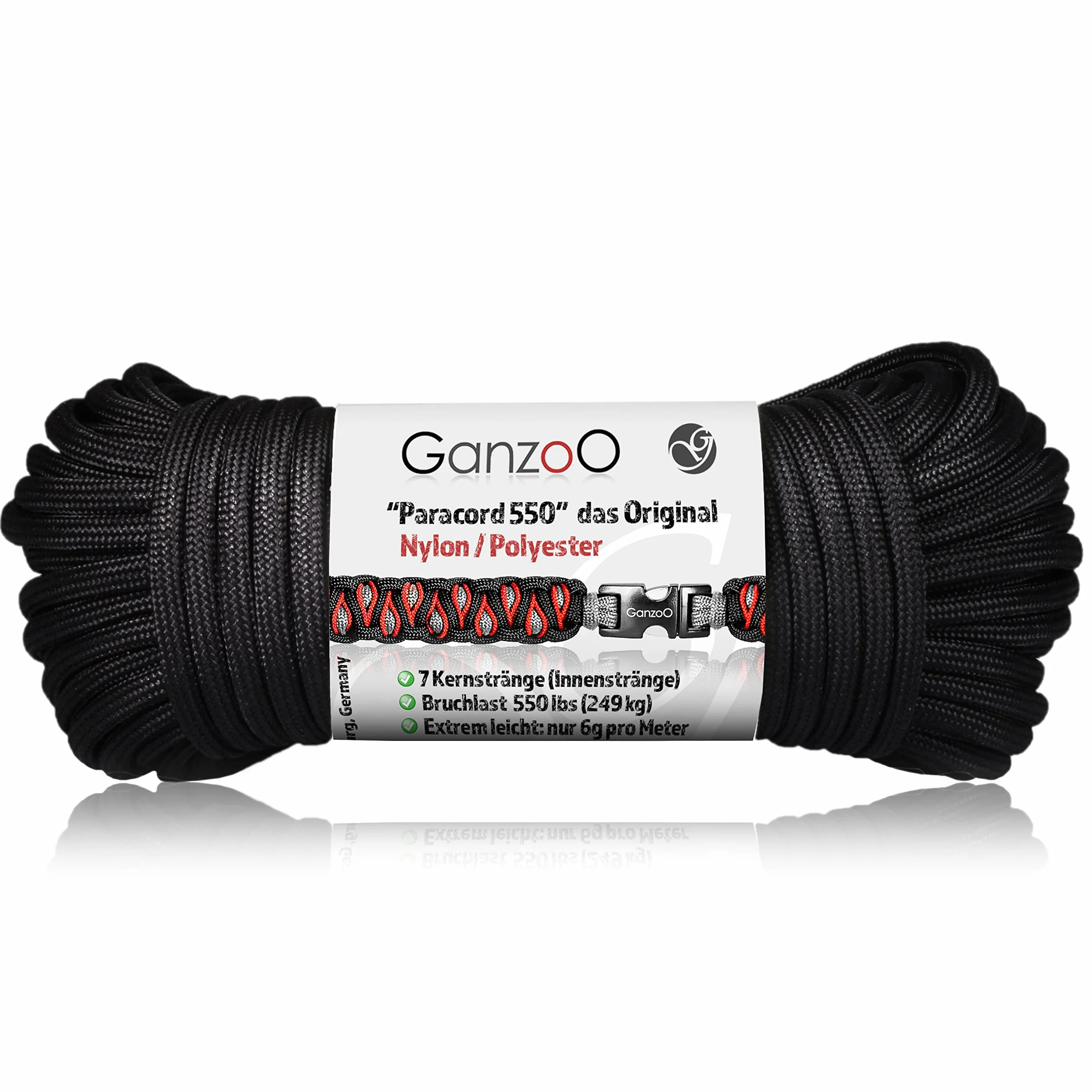 Paracord 550 linka czarna 30 m 4 mm nylonowa 7 rdzeni 250 kg