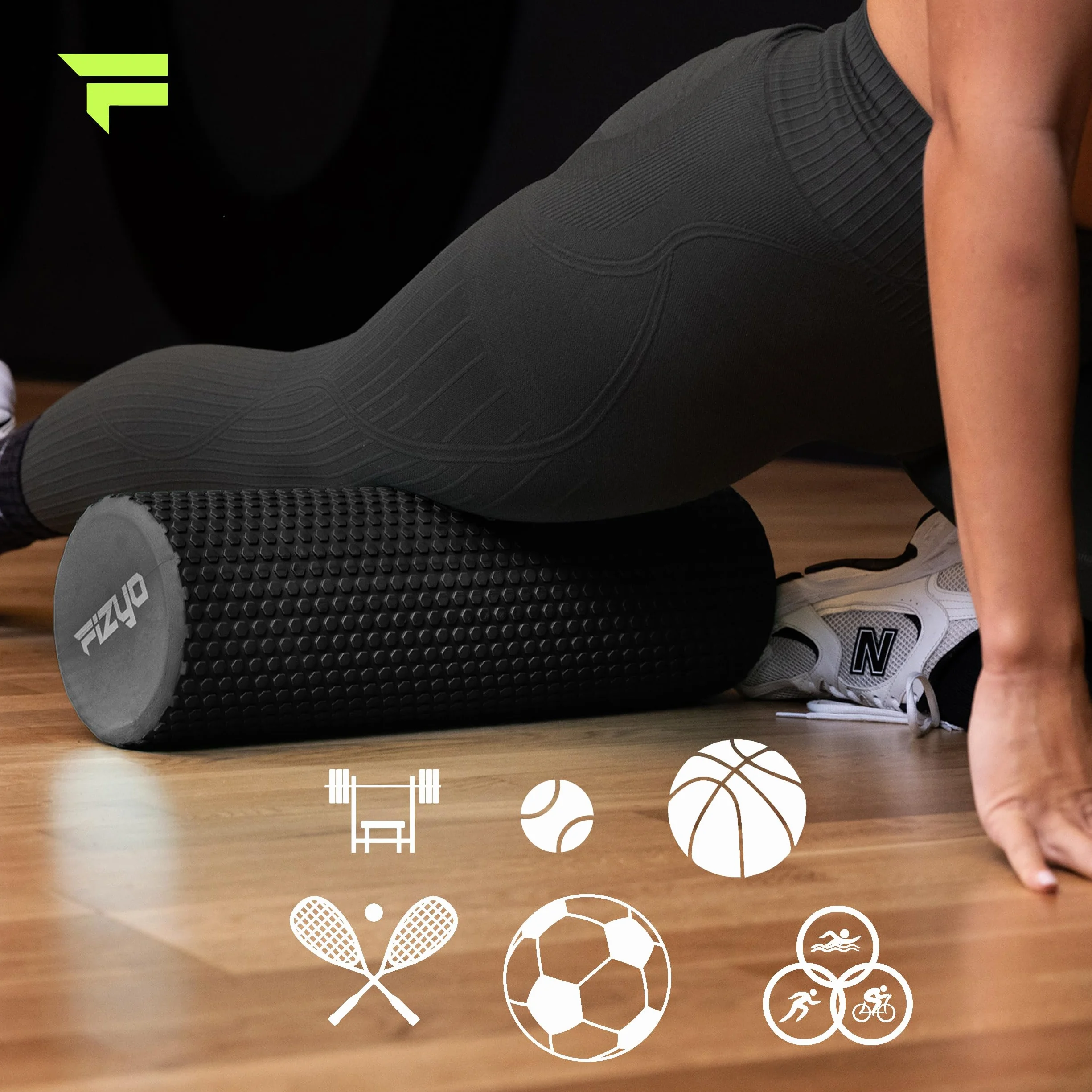 Fizyo Wałek do Masażu – Roller Piankowy EVA do Jogi, Pilatesu, Fitness i Rehabilitacji, Regeneracja Mięśni, Masaż Pleców i Powięzi, Czarny, 30x15 cm