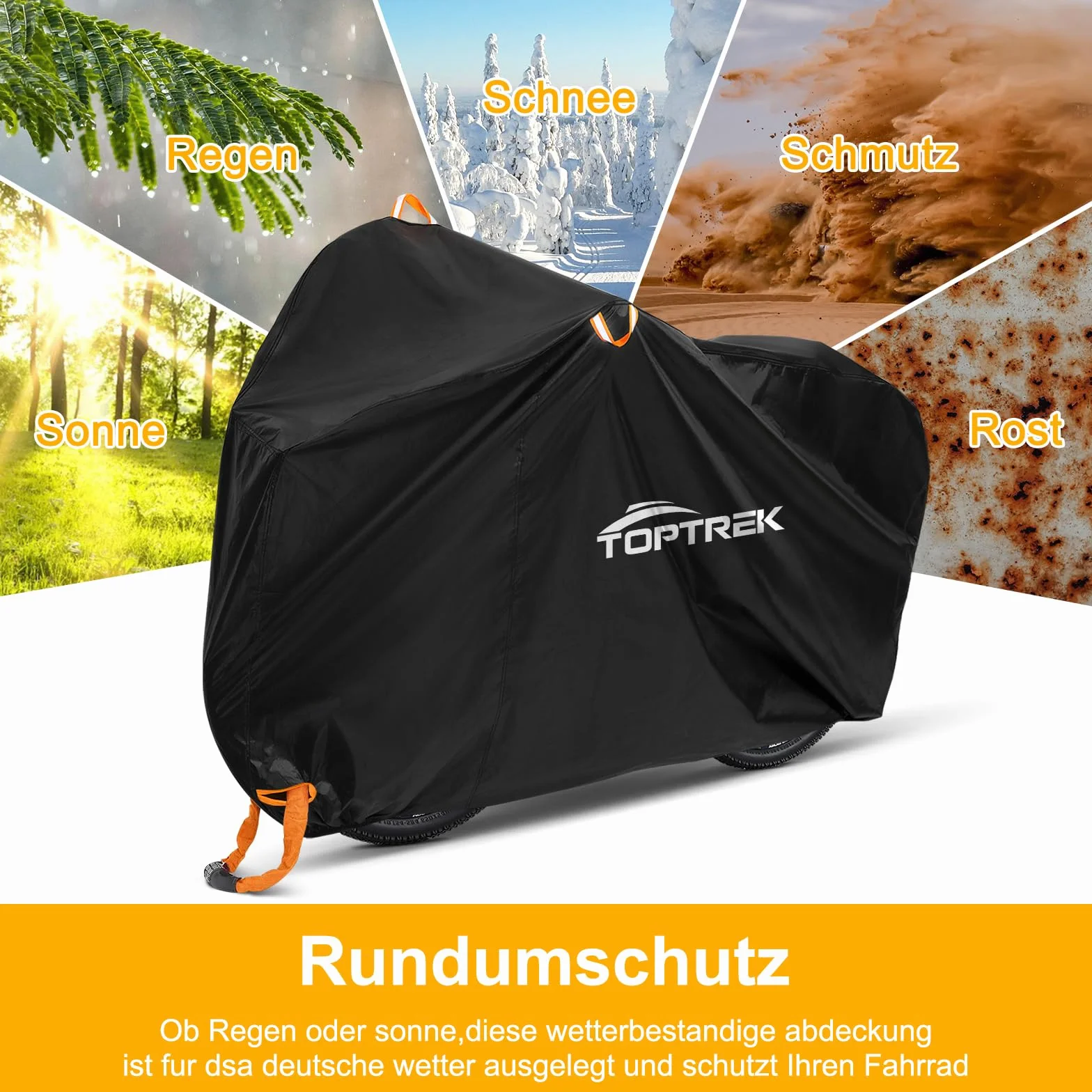 toptrek Pokrowiec na rower, wodoszczelny 210D, plandeka do roweru, 200 x 110 x 70 cm, wysokiej jakości ochrona przed słońcem, odporna na rozerwanie, z workiem