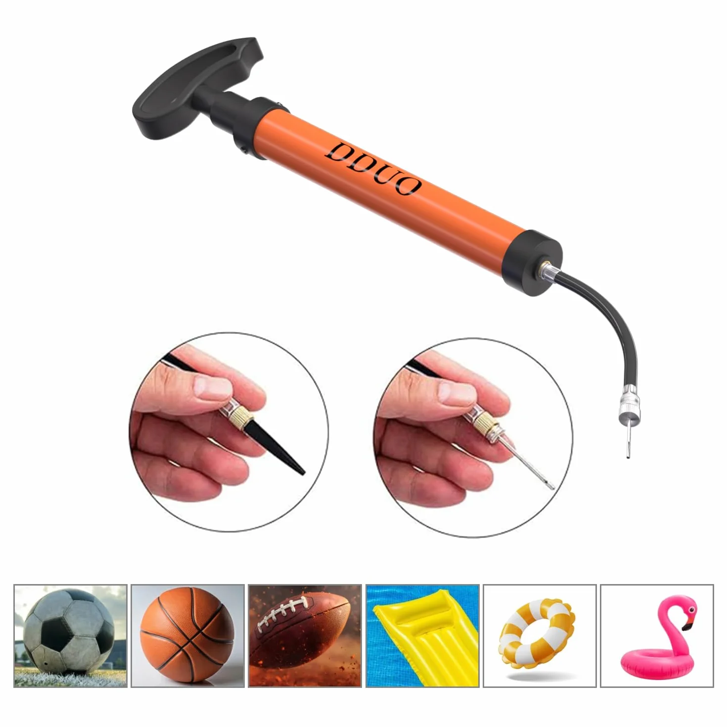 DDUO przenośna pompa balonowa, zestaw pompy powietrza z igłą, dysza, wąż przedłużający do piłek koszykarskich, piłka nożna, siatkówka, water polo, rugby, do ćwiczeń, nadmuchiwane balony