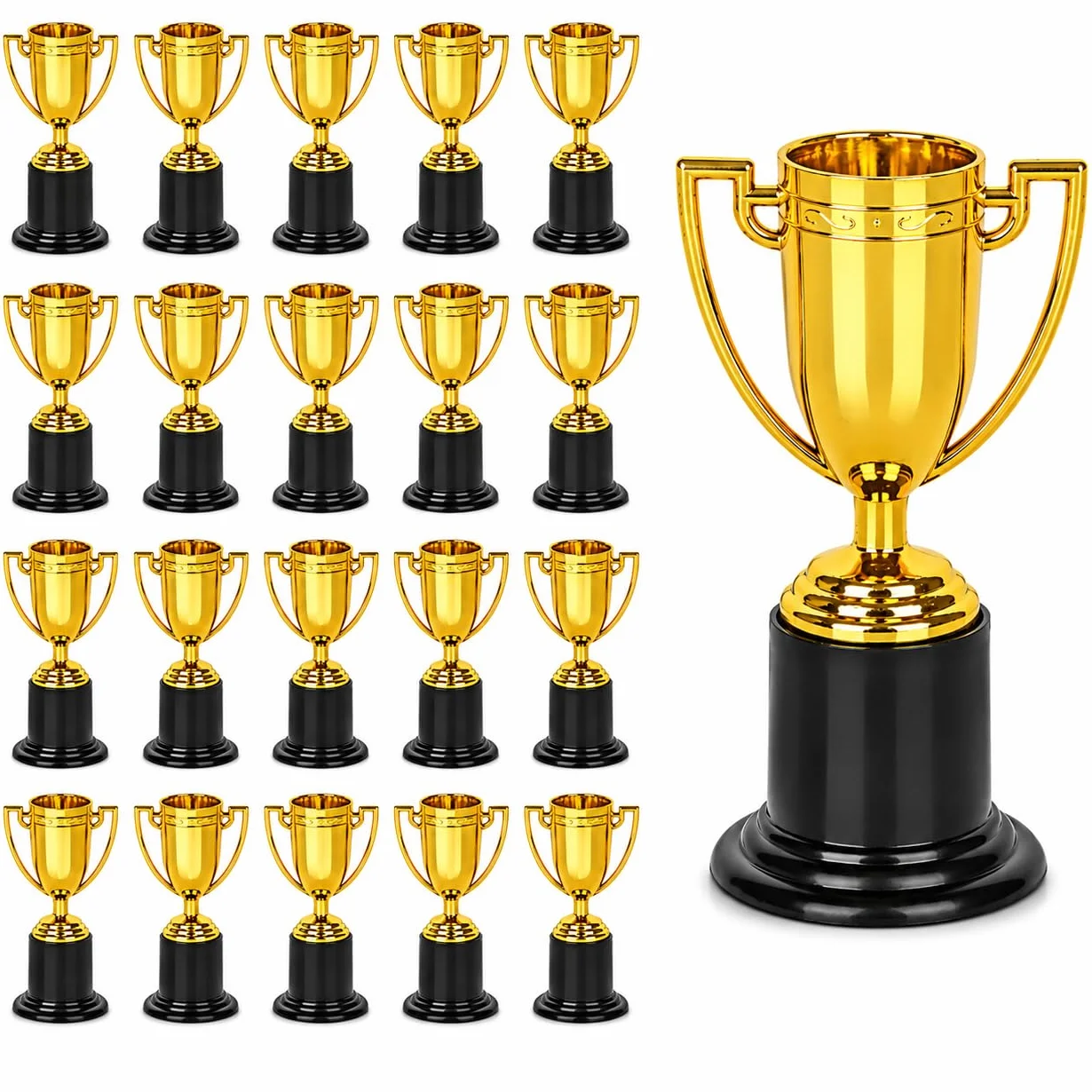 Juvale Trofea nagrody - 24-pak plastikowe złote puchary kubki na turnieje sportowe, konkursy, imprezy, 5 x 10 x 5 cm
